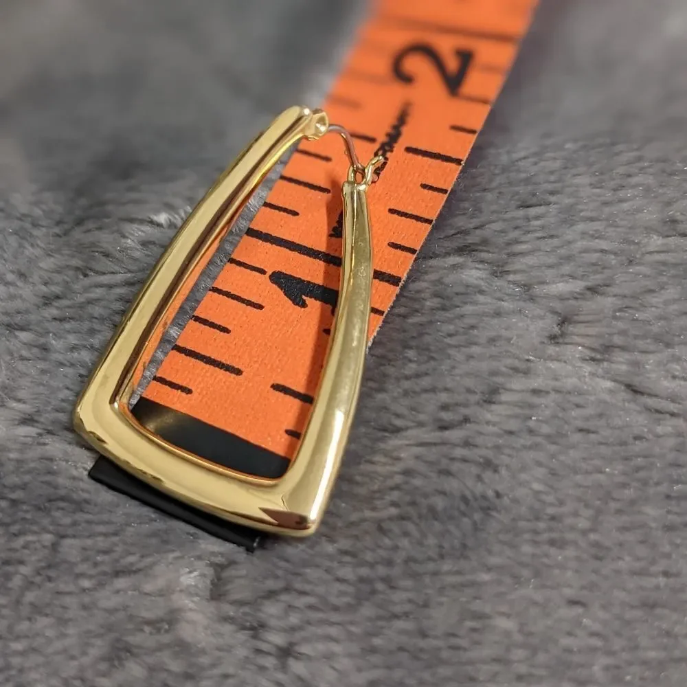 Vintage Goldtone Unique Triangle Shaped Semi-Hoop Style Earrings - Picture 5 of 5